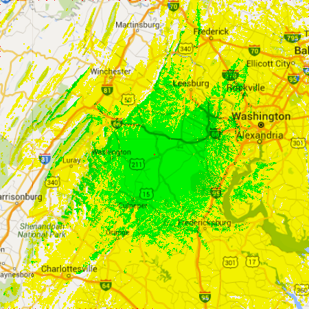 VAPN VHF 6m Coverage Area - 200 x 200 km