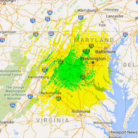 VAPN VHF 6m Coverage Area - 400 x 400 km