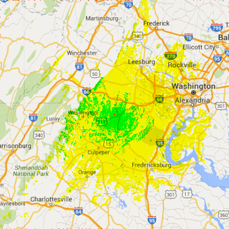 VAPN VHF 2m Coverage Area - 200 x 200 km