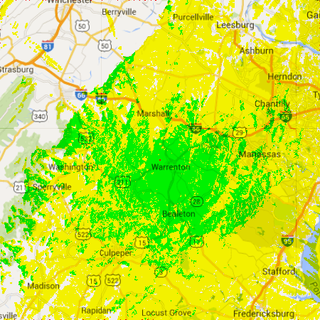 VAPN VHF 222 Coverage Area - 100 x 100 km