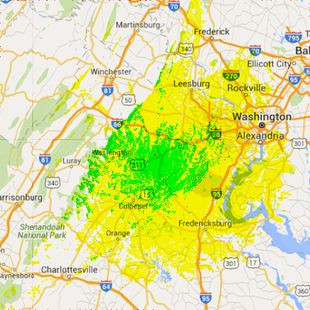 VAPN VHF 222 Coverage Area - 200 x 200 km